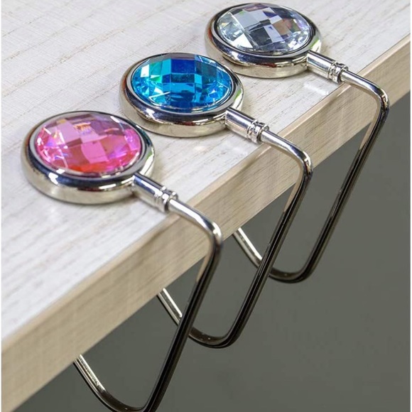Rhinestone Purse Handbag Hook Hanger for Table Desk 3 Pack -White Pink Blue - Picture 2 of 4